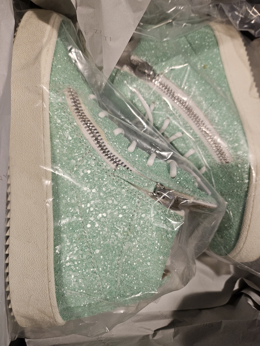 Giuseppe Zanotti Mint Glitter Zip-Trim Platform Sneakers - Picture 3 of 5